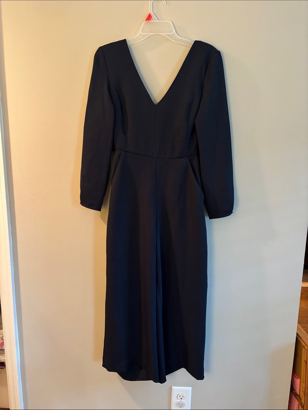 Aritzia Navy V-Neck Long-Sleeve Jumpsuit